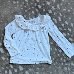 Mini Biden Girls Metallic Gold Star Print Ruffle Collar Top
